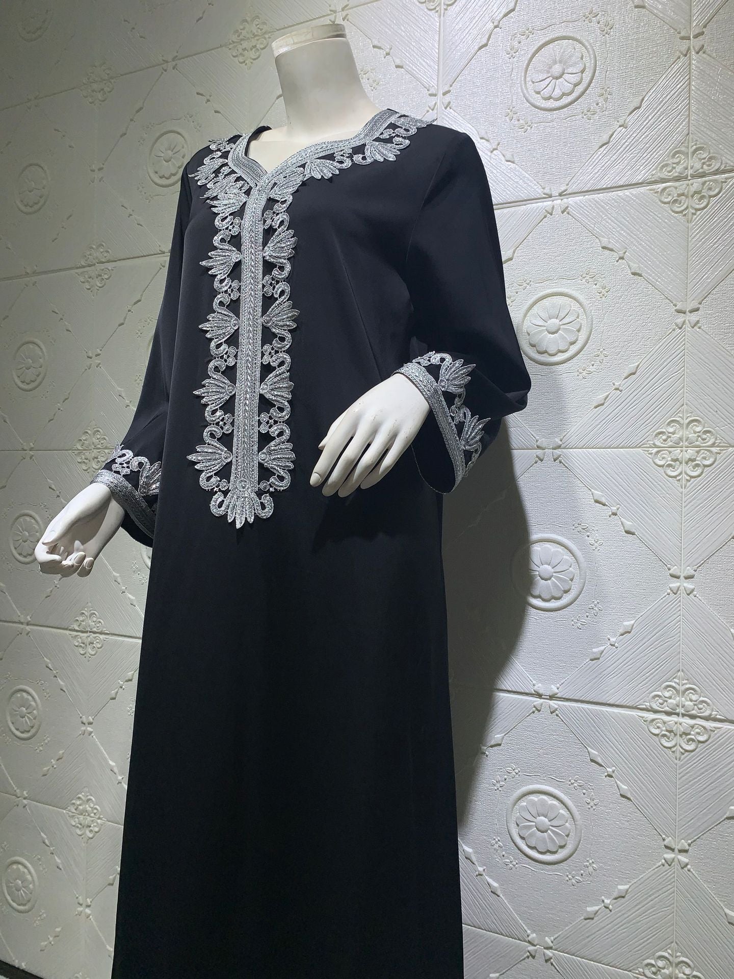 Middle East Dubai Embroidery  Bronzing Lace Jalabiya Dress