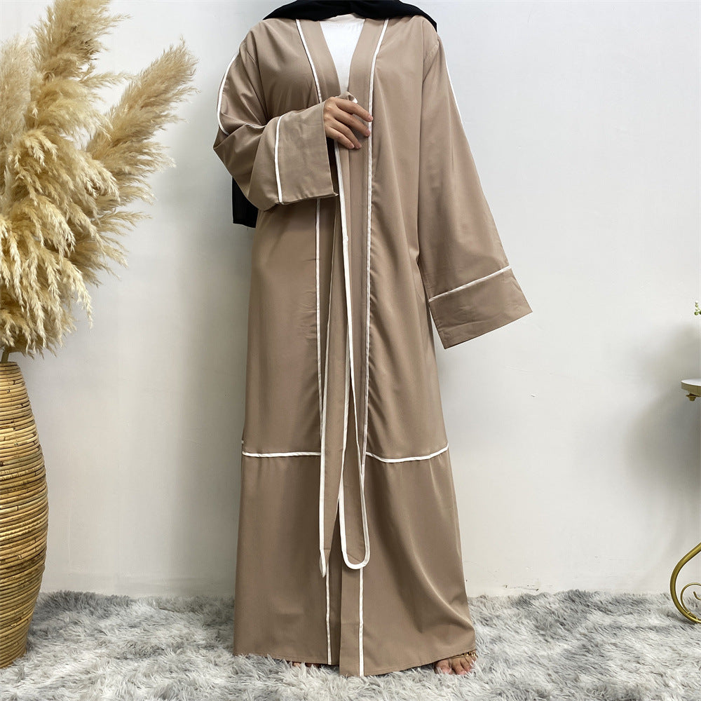 Contrast Striped Cardigan Muslim Robe