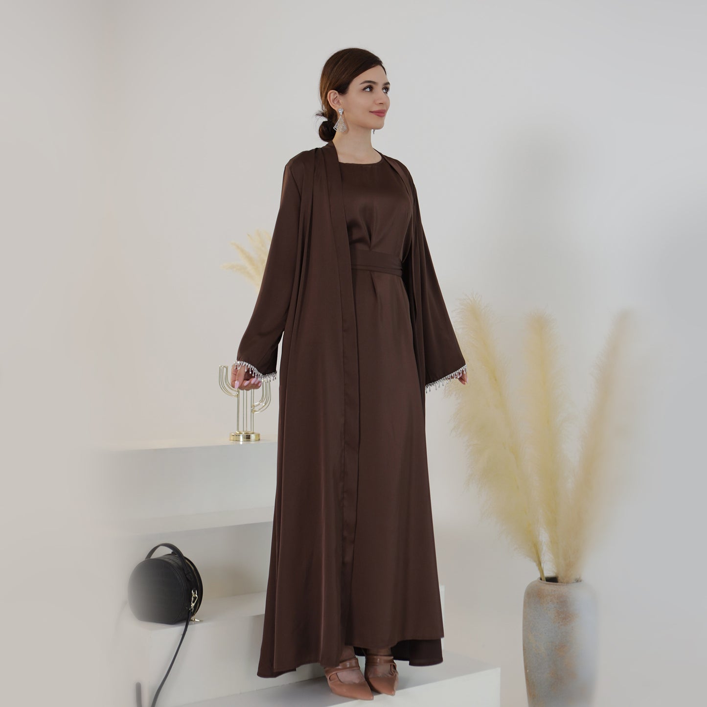 Dubai Spring Summer Daily Solid Color Beaded Dress Robe