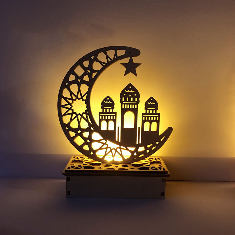 Wooden DIY Muslim Islamic Palace LED Eid Mubarak Decoration