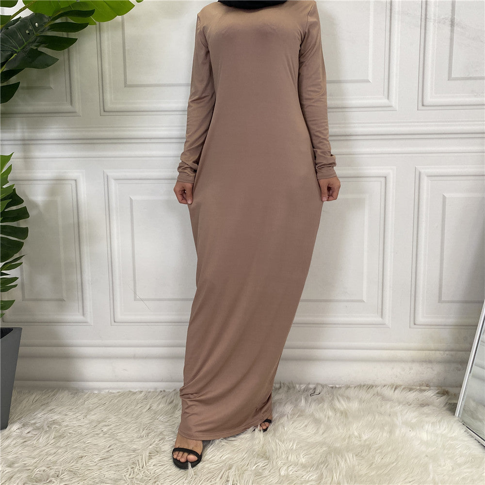 Women's Arabian Solid Color Long Sleeve Dress