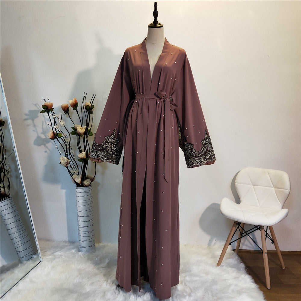 New Style Long-sleeved Embroidered Beaded Robe Women