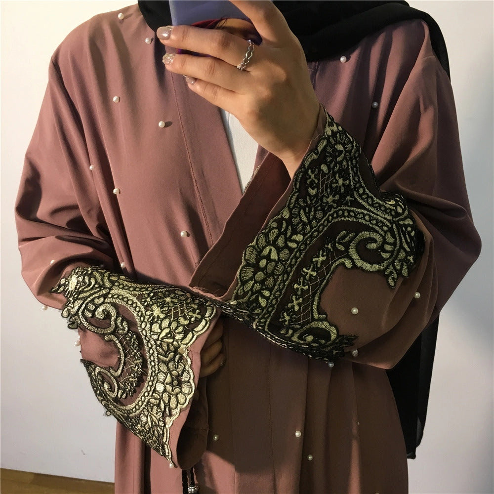 Long Sleeved Embroidered Beaded Robe Arabic Long Cardigan