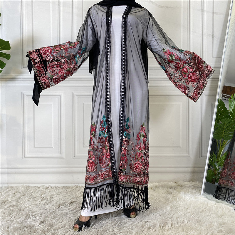 Women's Cardigan Embroidered Mesh Gown