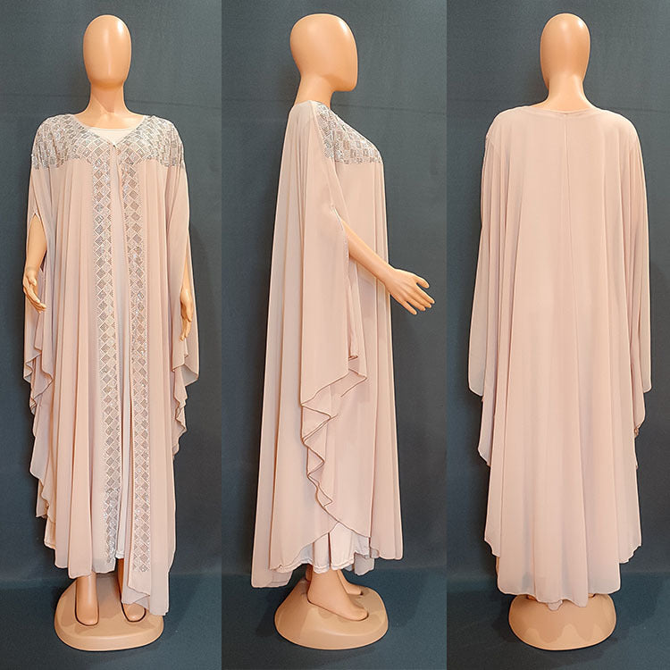 European And American Dress Robe Pearl Chiffon