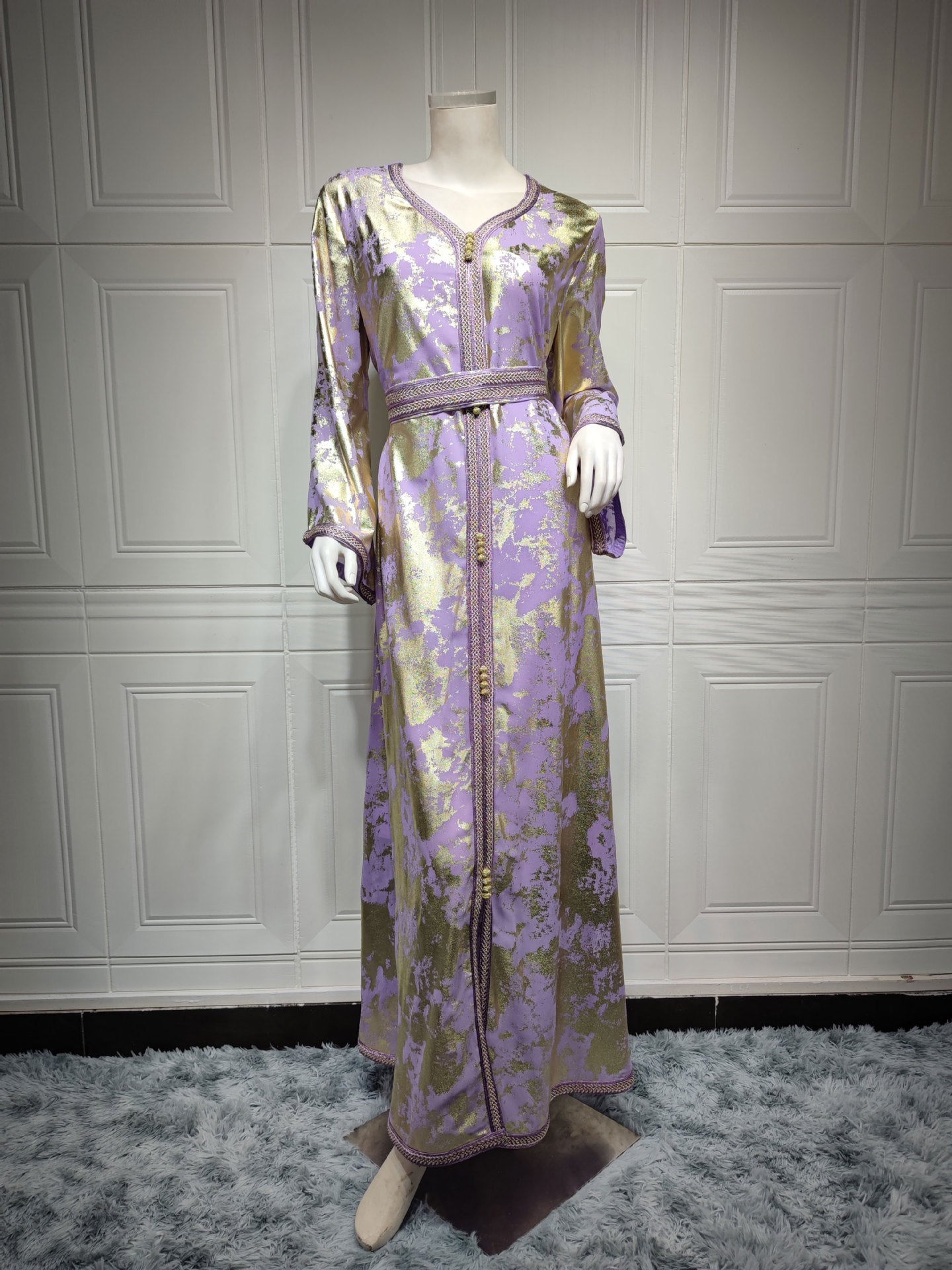 Muslim Gilded Robe Women's Two-piece Set With Belt