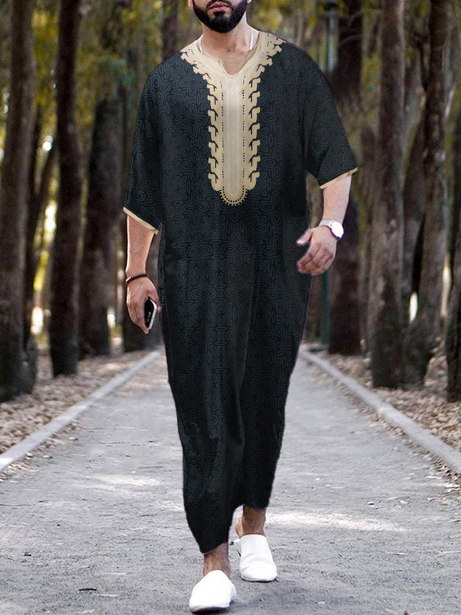 Short Sleeve Thobe Arab Ethnic Style Men