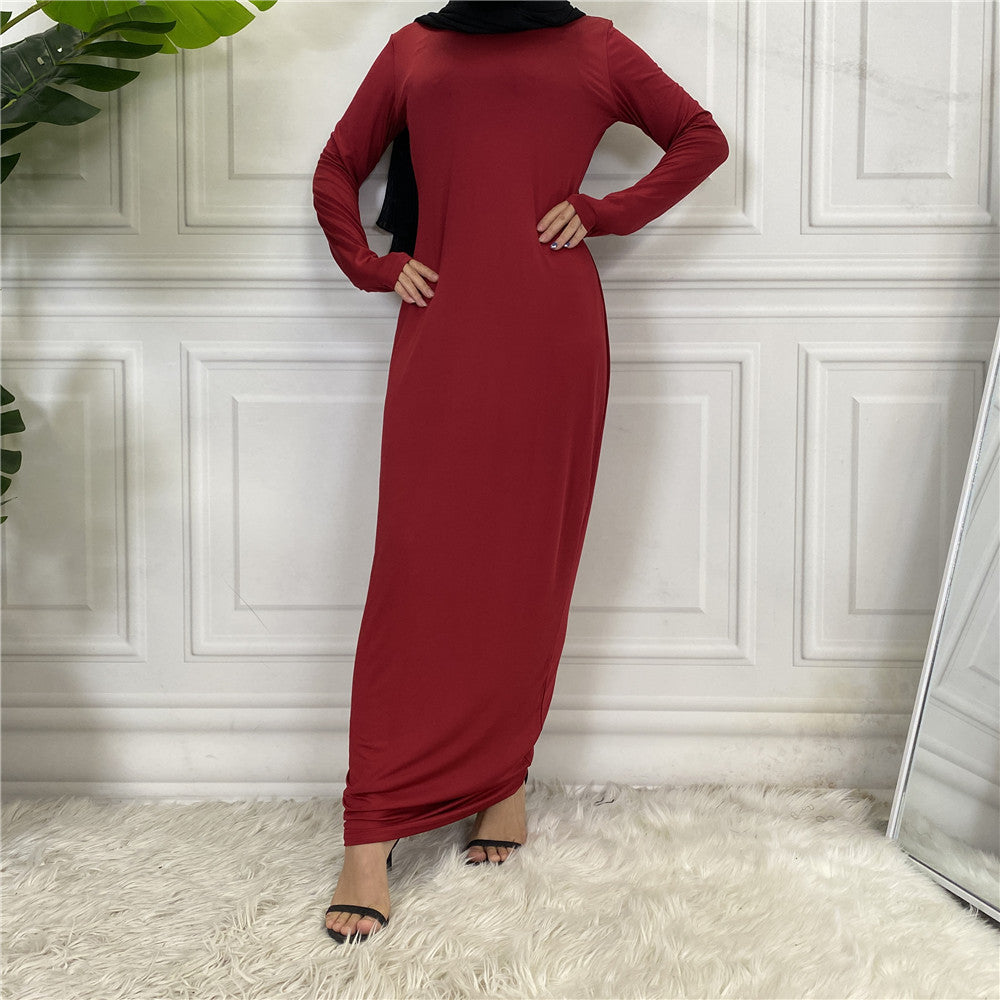 Women's Arabian Solid Color Long Sleeve Dress