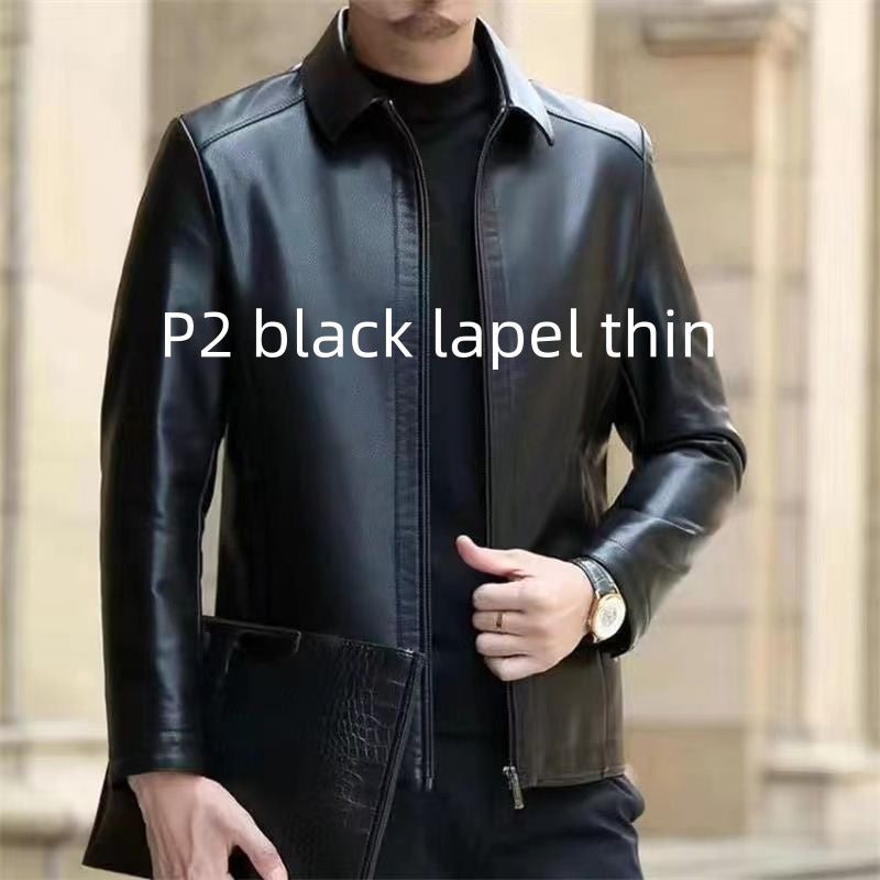 Leather Jacket For Middle-aged Men Leather Clothing With Stand Collar Men Fleece-lined