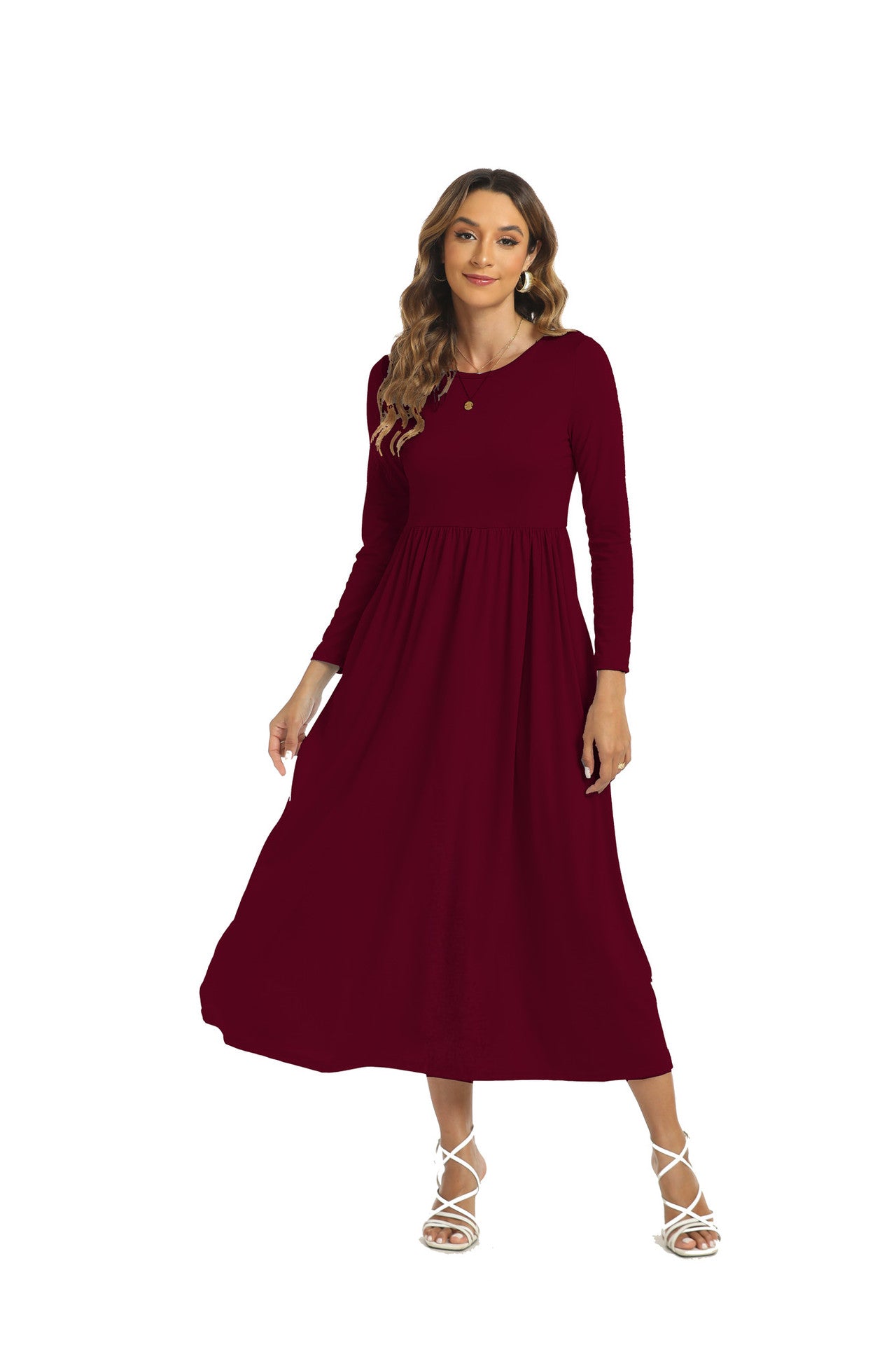 Middle East European And American Arab Muslim Solid Color Dress With Pockets