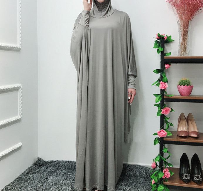 Solid Color Bat Sleeve Hooded Robe Dress