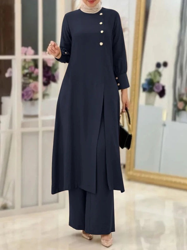 Muslim Women's Wear Two-piece Fashion Elegant Solid Color Side