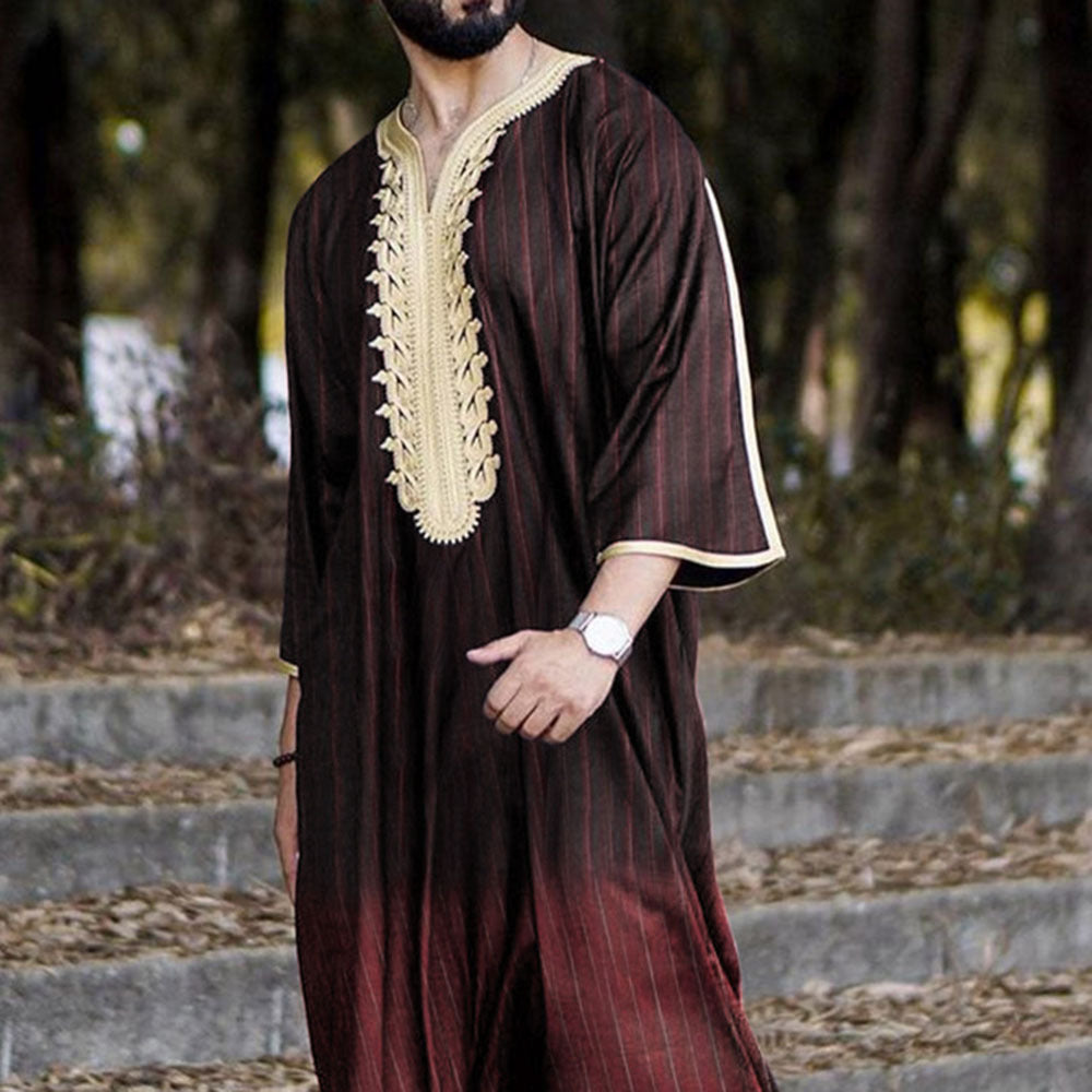 Men's Ethnic Style Loose Casual V-neck Long Sleeve Robe