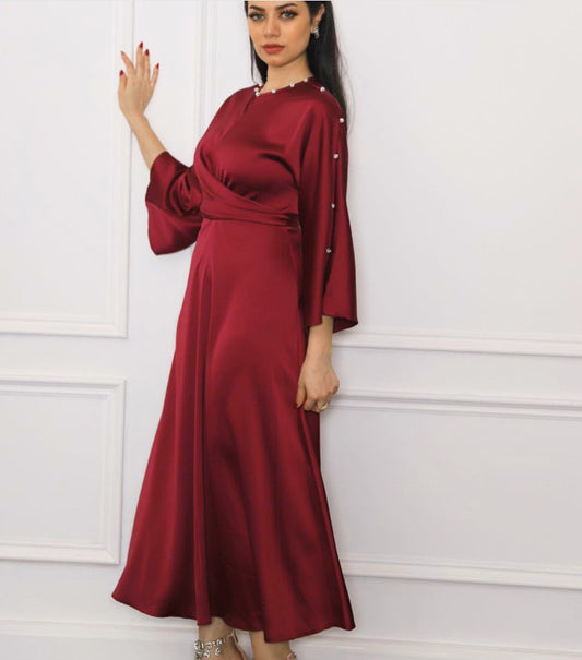 Middle Eastern Silk Satin Lotus Sleeve Dress