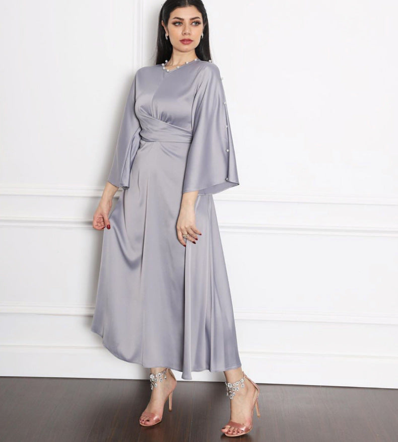 Middle Eastern Silk Satin Lotus Sleeve Dress