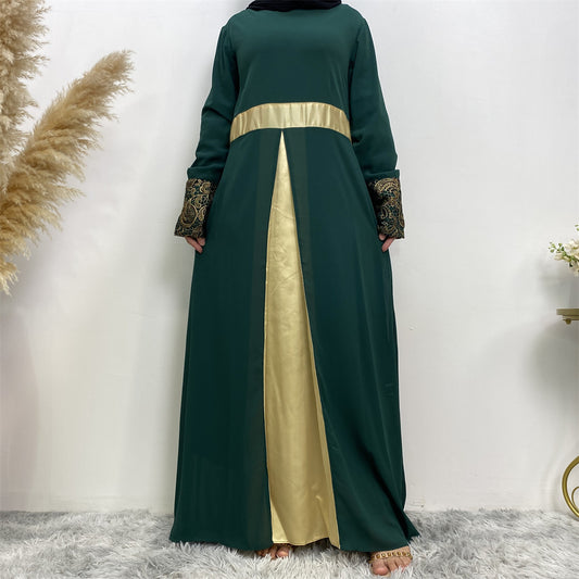 Women's Muslim Patchwork Long Sleeved Dress