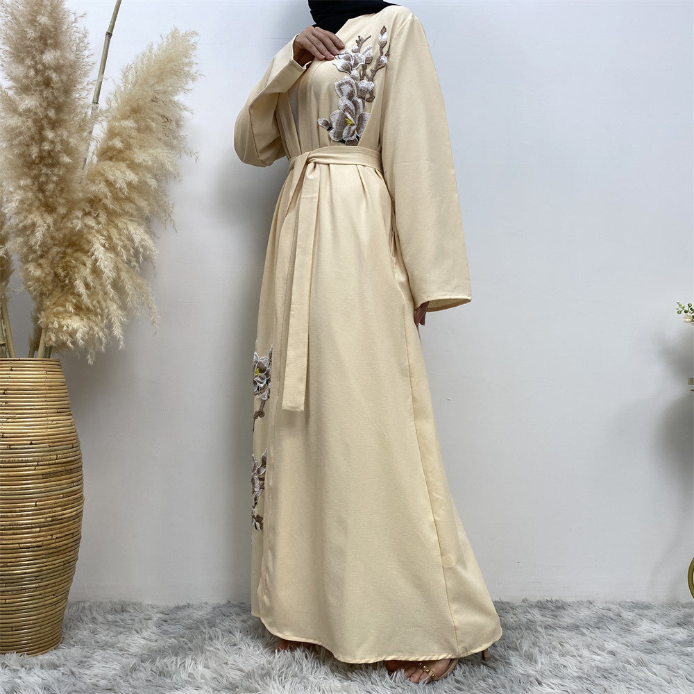 Women's Fashion Embroidered Long-sleeved Slim-fit Robe